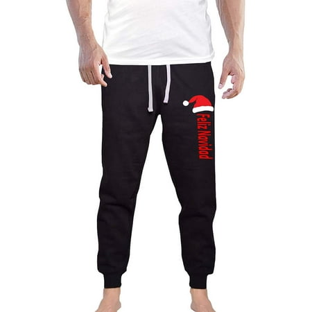 Interstate Apparel Mens Santa Hat Feliz Navidad V631 Black Fleece Jogger Sweatpant Gym Shorts 